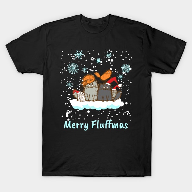 Merry Fluffmas Christmas Cat Christmas Present T-Shirt by MooonTees